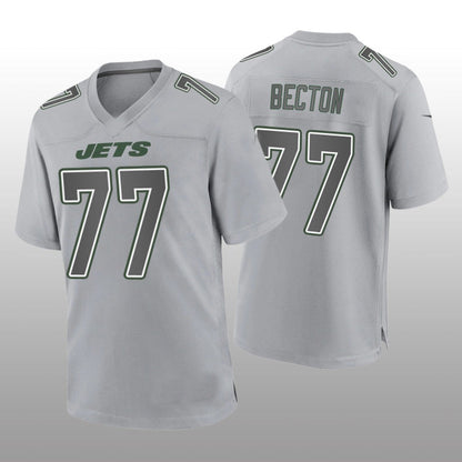NY.Jets #77 Mekhi Becton Gray Game Atmosphere Jersey Stitched American Football Jerseys - Main View