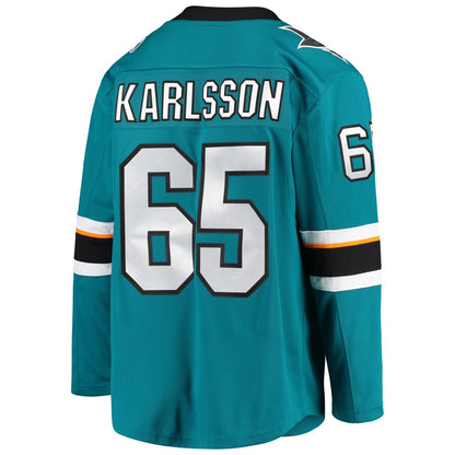 SJ.Sharks #65 Melker Karlsson Fanatics Branded Breakaway Home Player Jersey  Teal Stitched American Hockey Jerseys - Main View
