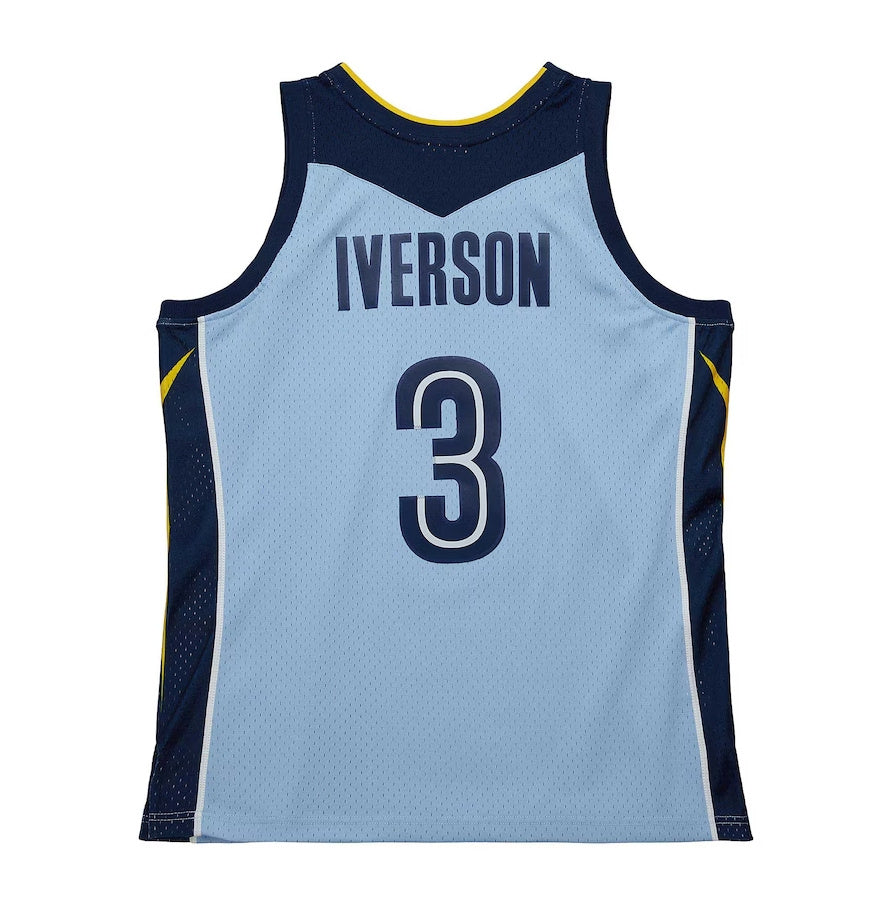 M.Grizzlies #3 Allen Iverson Mitchell & Ness 2009-10 Hardwood Classics Swingman Jersey - Light Blue Stitched American Basketball Jersey - Main View