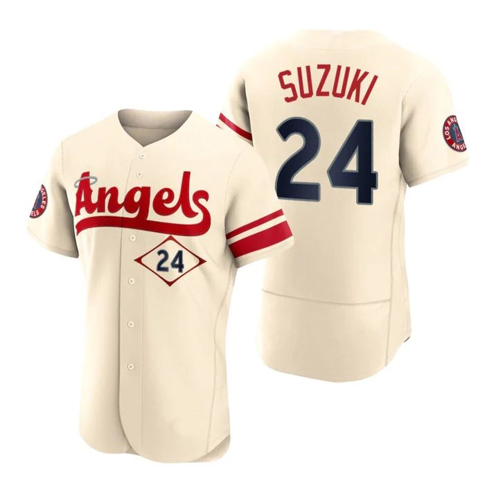 Baseball Jerseys Men Los Angeles Angels #24 Kurt Suzuki Cream Stitched 2022 City Connect Jersey - Main View
