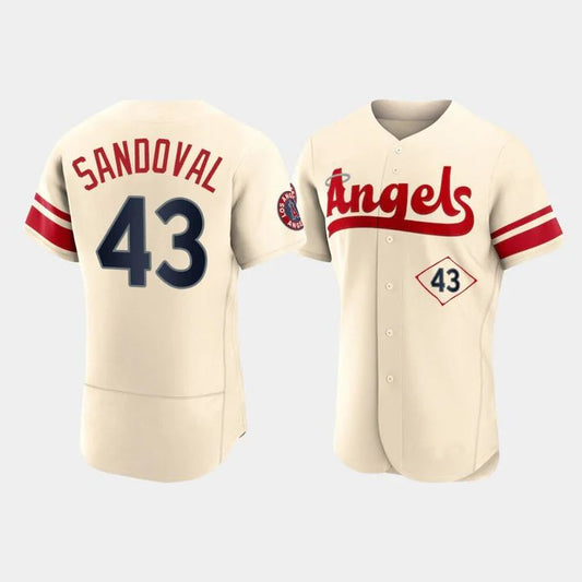 Baseball Jerseys Men Los Angeles Angels #43 Patrick Sandoval Cream Stitched 2022 City Connect Jersey - Main View