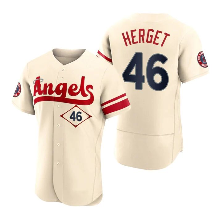 Baseball Jerseys Men Los Angeles Angels #46 Jimmy Herget Cream Stitched 2022 City Connect Jersey - Main View