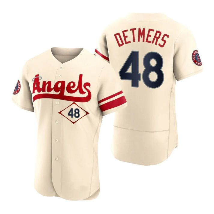 Baseball Jerseys Men Los Angeles Angels #48 Reid Detmers Cream Stitched 2022 City Connect Jersey - Main View