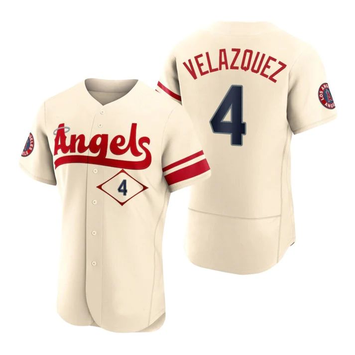 Baseball Jerseys Men Los Angeles Angels #4 Andrew Velazquez Cream Stitched 2022 City Connect Jersey - Main View