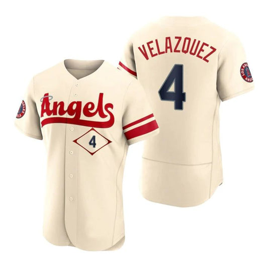 Baseball Jerseys Men Los Angeles Angels #4 Andrew Velazquez Cream Stitched 2022 City Connect Jersey - Main View