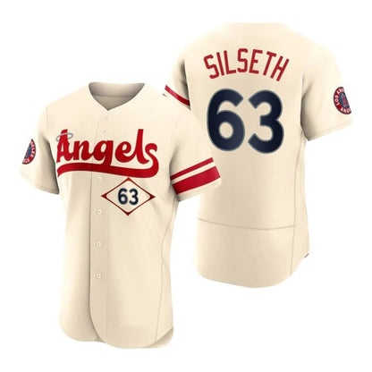 Baseball Jerseys Men Los Angeles Angels #63 Chase Silseth Cream Stitched 2022 City Connect Jersey - Main View