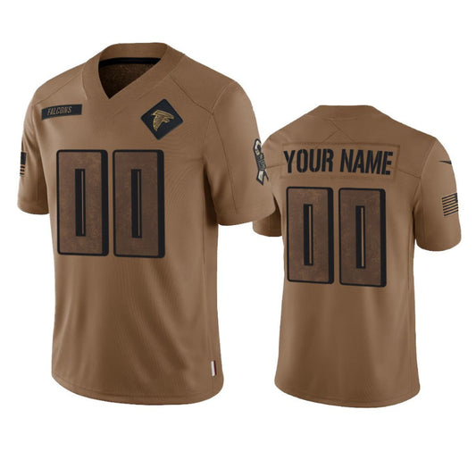 Custom A.Falcons Active Player Custom 2023 Brown Salute To Service Limited Football Stitched Jersey - Main View