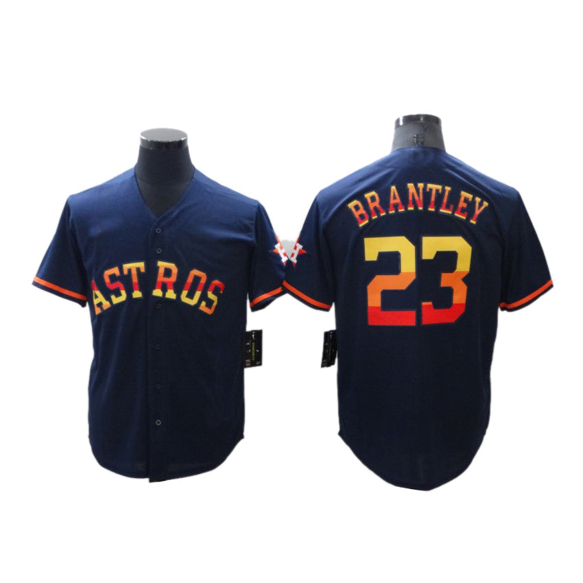 Men's Baseball Houston Astros 23 Michael Brantley Navy Rainbow Stitched Jersey - Main View