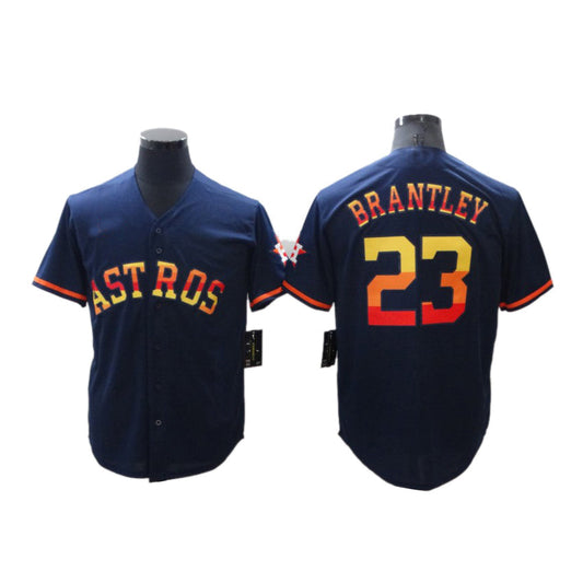 Men's Baseball Houston Astros 23 Michael Brantley Navy Rainbow Stitched Jersey - Main View