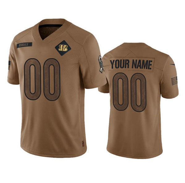 Custom C.Bengals Active Player Custom 2023 Brown Salute To Service Limited Football Stitched Jersey - Main View