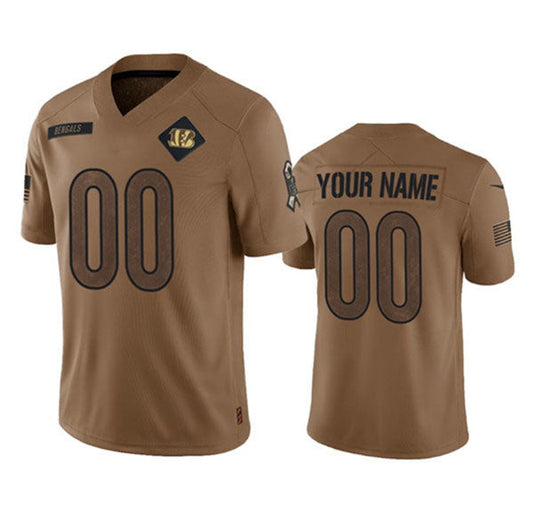 Custom C.Bengals Active Player Custom 2023 Brown Salute To Service Limited Football Stitched Jersey - Main View