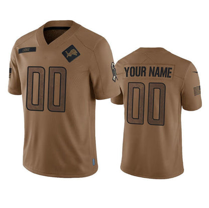 Custom D.Lions Active Player Custom 2023 Brown Salute To Service Limited Stitched Jersey American Football Jerseys - Main View