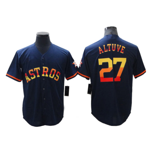 Mens Baseball Houston Astros Jose Altuve Navy Rainbow Stitched Jersey - Main View