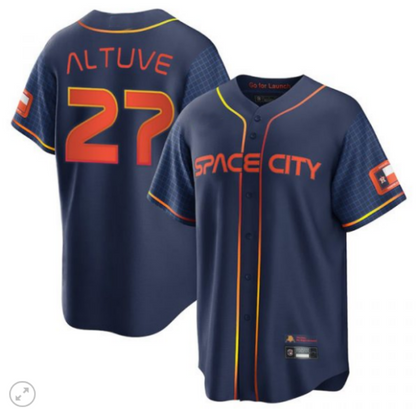 Baseball Jerseys New Houston Astros 27 Jose Altuve Navy Stitched 2022 Space City Connect Jerseys - Main View
