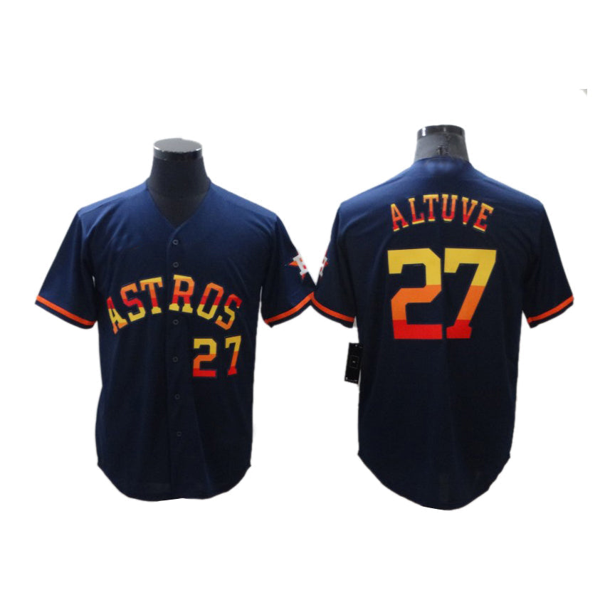 Mens Baseball Houston Astros Jose Altuve Number Navy Rainbow Stitched Jersey - Main View