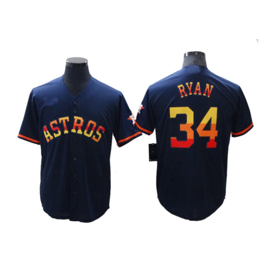 Mens Baseball Houston Astros Nolan Ryan Navy Rainbow Stitched Jersey - Main View