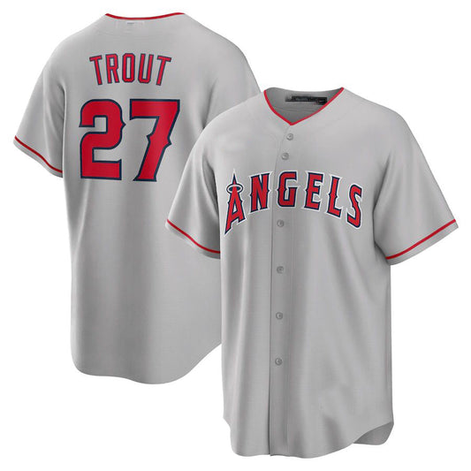 Los Angeles Angels #27 Mike Trout Silver Road Replica Player Name Jersey Men Youth Women Baseball Jerseys - Main View