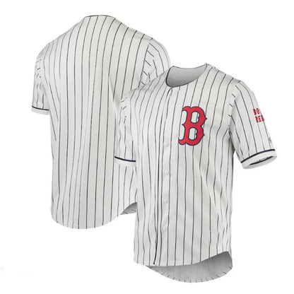 Boston Red Sox  True-Fan White Navy Pinstripe Jersey Baseball Jerseys - Main View