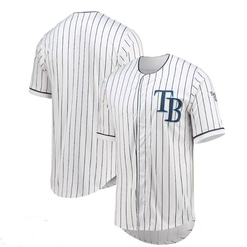 Tampa Bay Rays  True-Fan White Navy Pinstripe Jersey Baseball Jerseys - Main View