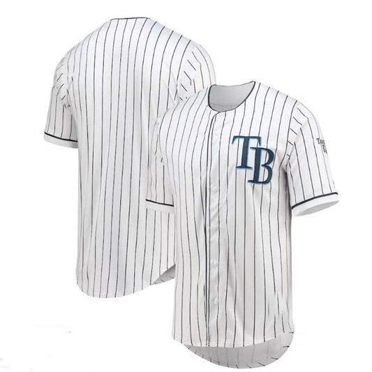 Tampa Bay Rays  True-Fan White Navy Pinstripe Jersey Baseball Jerseys - Main View