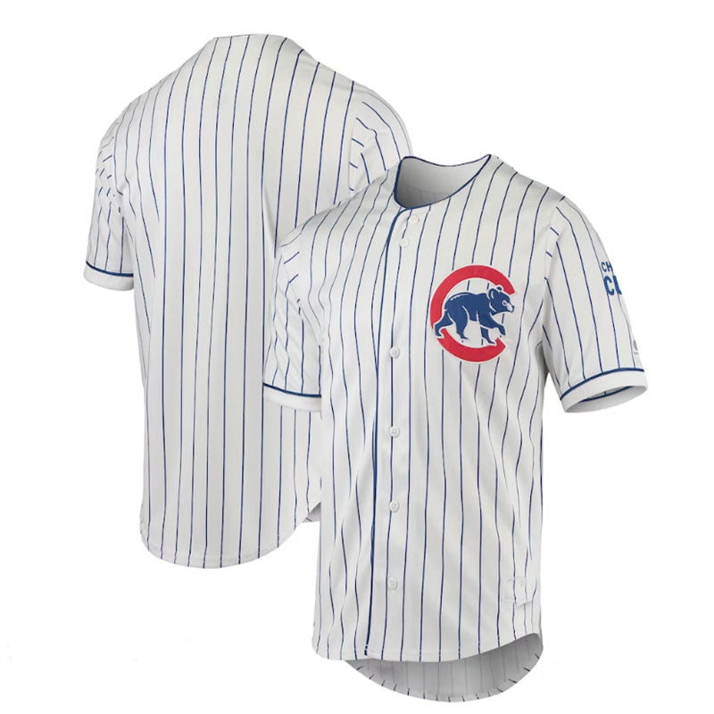 Chicago Cubs True-Fan White Royal Pinstripe Jersey Baseball Jerseys - Main View
