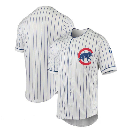 Chicago Cubs True-Fan White Royal Pinstripe Jersey Baseball Jerseys - Main View