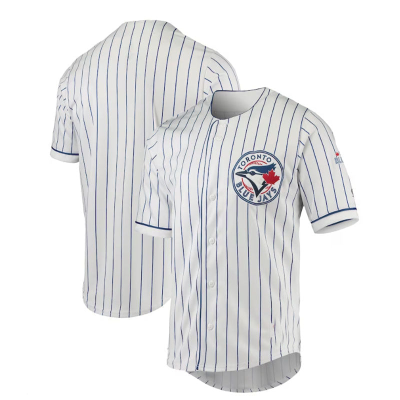 Toronto Blue Jays True-Fan White Royal Pinstripe Jersey Baseball Jerseys - Main View