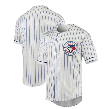 Toronto Blue Jays True-Fan White Royal Pinstripe Jersey Baseball Jerseys - Main View