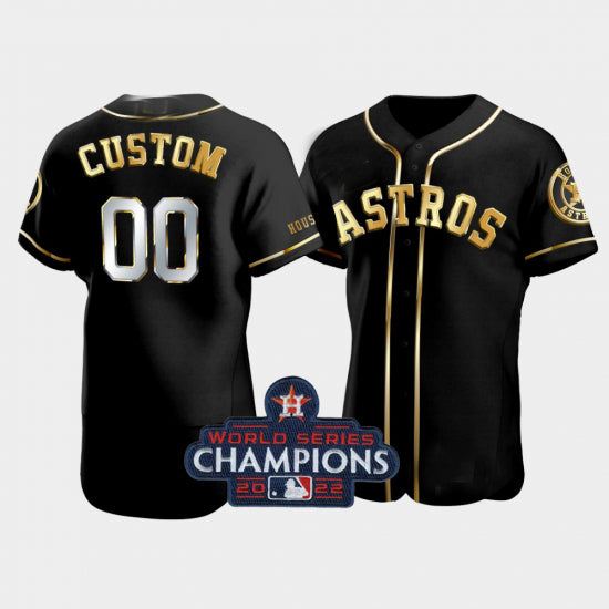 Custom Houston Astros Black Golden Edition 2022 World Series Champions Jersey Stitched Baseball Jerseys - Main View