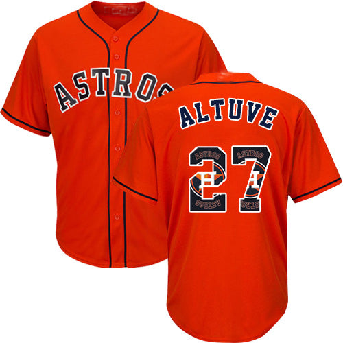 Baseball Houston Astros 27 Jose Altuve Jerseys Orange Team Logo Fashion Stitched Men's Jersey - Main View