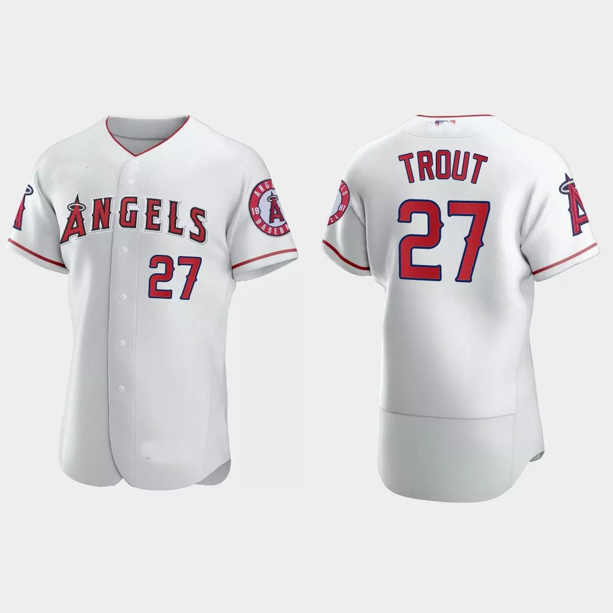 Los Angeles Angels #27 Mike Trout White Authentic Jersey Men Youth Women Baseball Jerseys - Main View