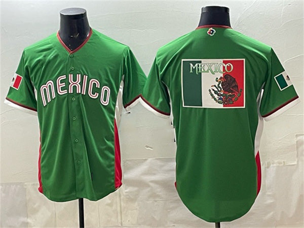 Mexico Baseball Team Big Logo Green 2026 World Baseball Classic Home Stadium Stitched Baseball Jersey - Main View