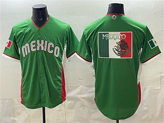 Mexico Baseball Team Big Logo Green 2026 World Baseball Classic Home Stadium Stitched Baseball Jersey - Main View