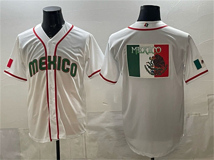 Mexico Baseball Team Big Logo White 2026 World Baseball Classic Home Stadium Stitched Baseball Jersey - Main View