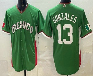 Mexico Baseball #13 Nick Gonzales Green 2026 World Baseball Classic Cool Base Stitched Baseball Jersey - Main View