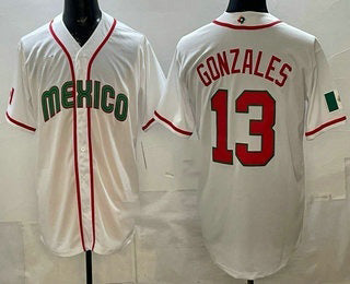 Mexico Baseball #13 Nick Gonzales White 2026 World Baseball Classic Cool Base Stitched Baseball Jersey - Main View