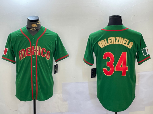 Mexico Baseball #34 Fernando Valenzuela 2023 Green Gold World Classic Stitched Jersey - Main View