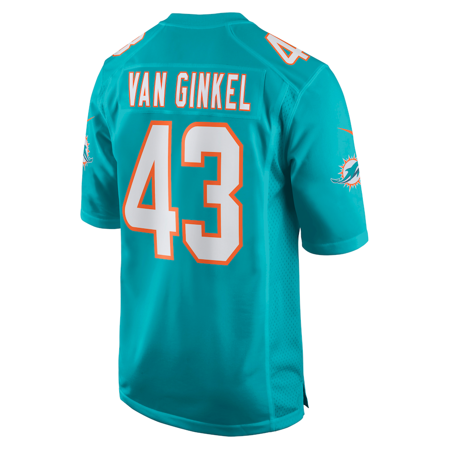 M.Dolphins #43 Andrew Van Ginkel Aqua Game Jersey Stitched American Football Jerseys - Main View