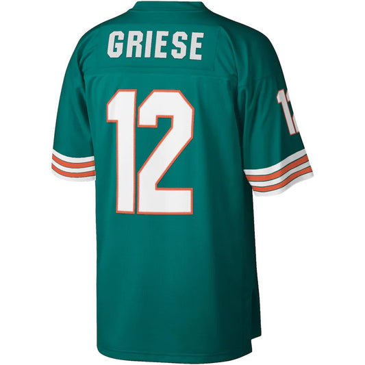 M.Dolphins #12 Bob Griese Mitchell & Ness Aqua 1972 Legacy Replica Jersey Stitched American Football Jerseys - Main View