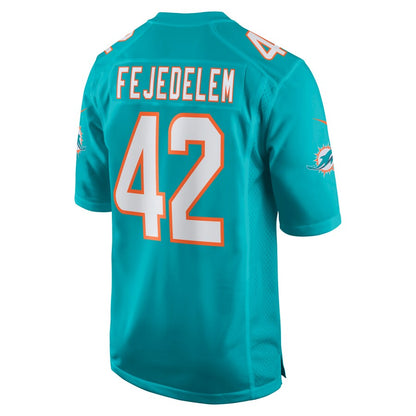 M.Dolphins #42 Clayton Fejedelem Aqua Game Jersey Stitched American Football Jerseys - Main View