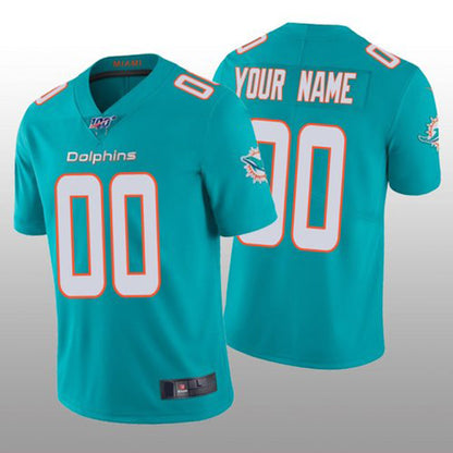 Custom M.Dolphins  Aqua Vapor Limited 100th Season Jersey American Stitched Football Jerseys - Main View