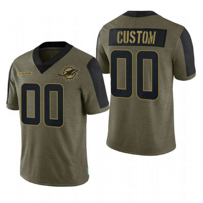 Custom M.Dolphins Olive 2021 Salute To Service Limited Football Jersey - Main View