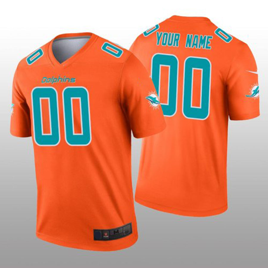 Custom M.Dolphins Orange Inverted Legend Jersey American Stitched Football Jerseys - Main View