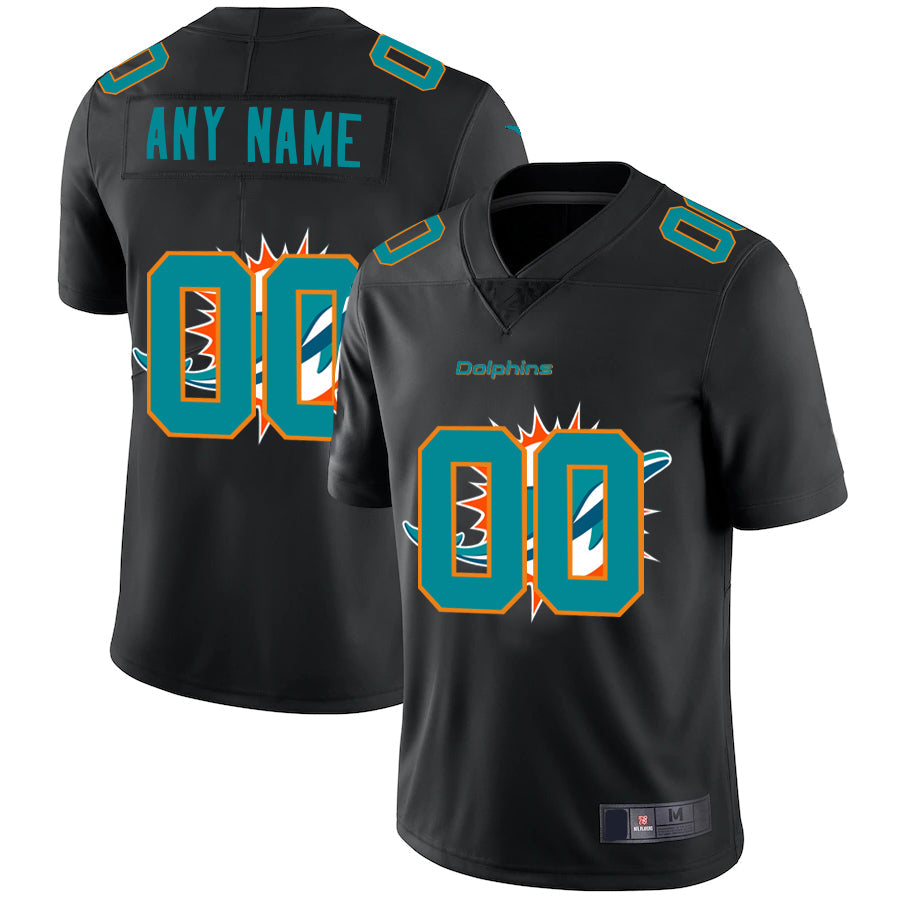 Custom M.Dolphins Team Logo Dual Overlap Limited Jersey Black American Stitched Football Jerseys - Main View
