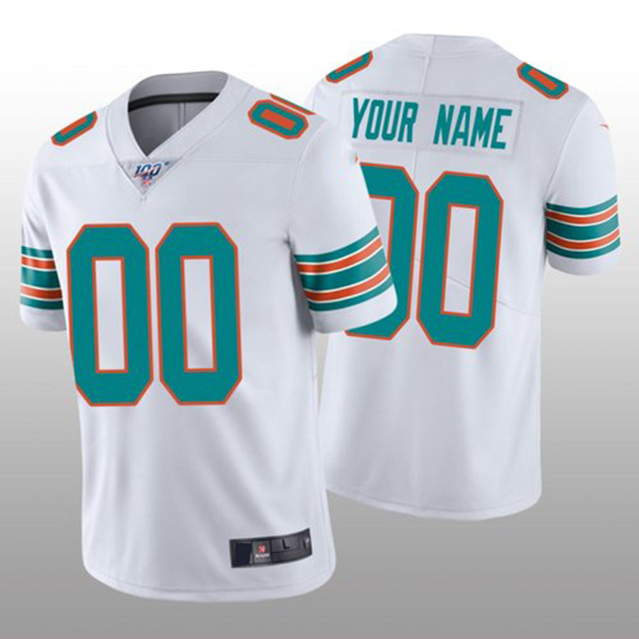 Custom M.Dolphins White Vapor Limited 100th Season Jersey American Stitched Football Jerseys - Main View