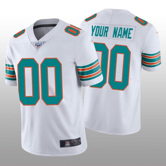 Custom M.Dolphins White Vapor Limited 100th Season Jersey American Stitched Football Jerseys - Main View