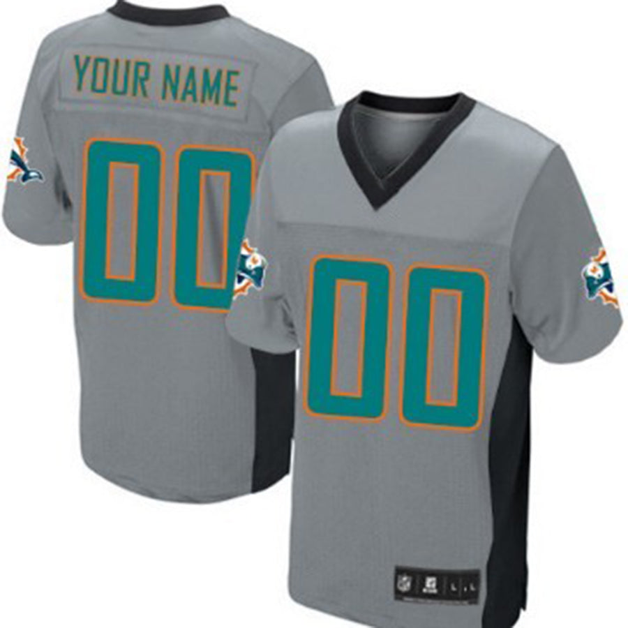 Custom M.Dolphins Gray Shadow Elite Jersey American Stitched Football Jerseys - Main View