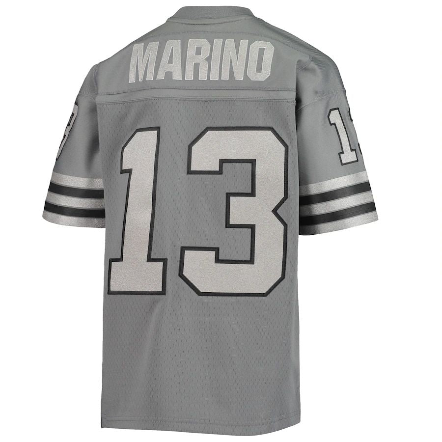 M.Dolphins #13 Dan Marino Mitchell & Ness Charcoal 1984 Retired Player Metal Replica Jersey Stitched American Football Jerseys - Main View