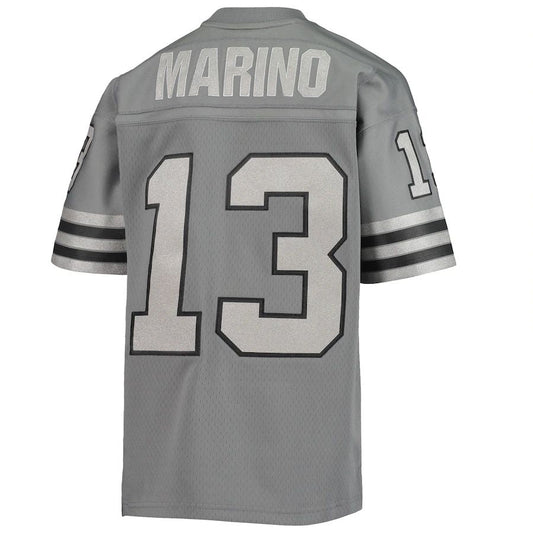 M.Dolphins #13 Dan Marino Mitchell & Ness Charcoal 1984 Retired Player Metal Replica Jersey Stitched American Football Jerseys - Main View