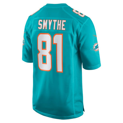 M.Dolphins #81 Durham Smythe Aqua Game Jersey Stitched American Football Jerseys - Main View